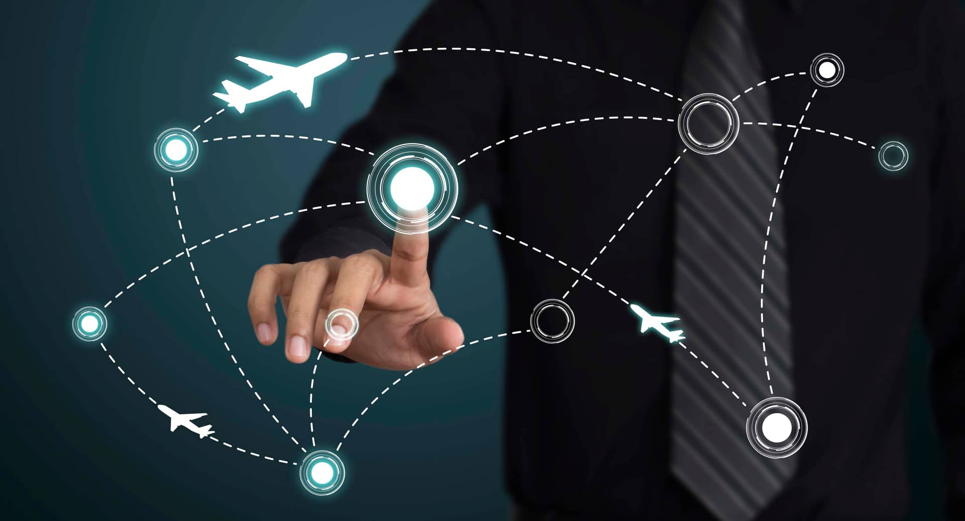 Airline network connections represented across a digital interface